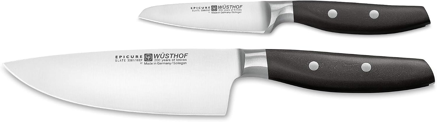 Wüsthof knife set, Epicure Slate 1 chef's knife (16 cm blade) and 1 paring knife (12 cm), forged, stainless, sharp kitchen knives