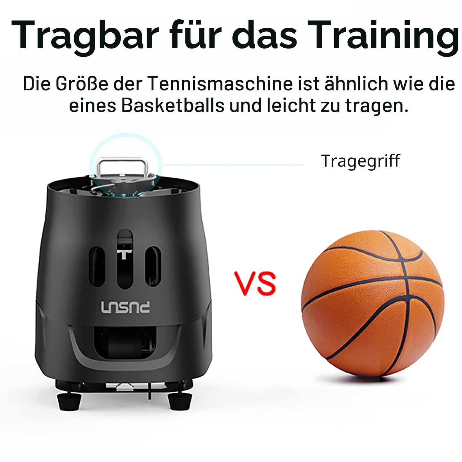 PUSUN PT-Mini Pro Tennisballmaschine mit Smart App Steuerung Fernbedienung, Einstellbare Geschwindigkeit/Rotation/Frequenz für Anfänger, Kapazität 65+Bälle, Akkulaufzeit 3-5 Stunden