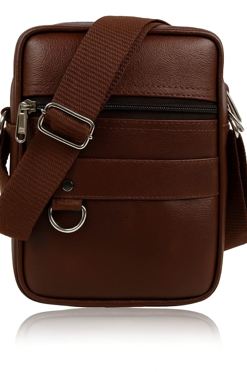 Pure Luxury Boss SMALL Leather Sling Bag for Men Women | Classic Chest Slinger | Mobile Pocket Sling Bags| corporate gifts items. (Royal Brown)-image-43