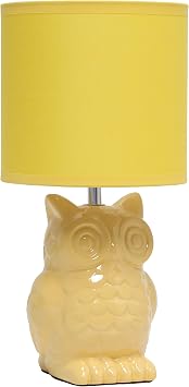 Simple Designs LT1136-DLN 12.8" Contemporary Ceramic Owl Bedside Table Desk Lamp w Matching Fabric Shade for Decor, Bedroom, Nightstand, Living Room, Entryway, Kids Room, Nursery, Dandelion Yellow