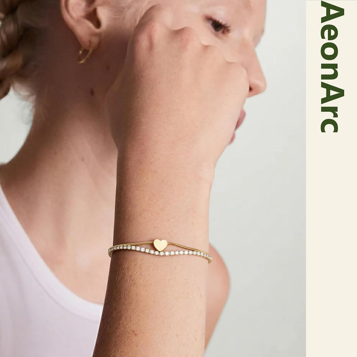 Heart Bracelet for Women, 18K Gold Plated Dainty Double Layer Bracelet with CZ, Gold Charm Bracelets for Women, Trendy Jewelry Gift