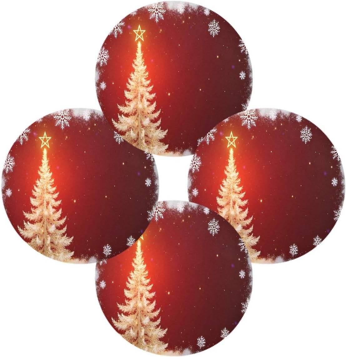 6 Pack Round Placemats Sparkle Christmas Tree Table Mats Heat-Resistant Stain Resistant Anti-Skid Washable Placemats 15.4 Inch