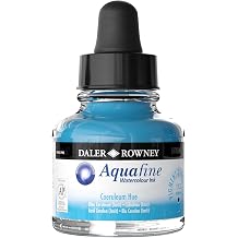 Daler Rowney Aquafine Watercolor Ink Coeruleum Hue 29.5ml - Versatile Liquid Watercolor Ink for Artists and Students - Use with Paint Brushes, Technical Pens, Airbrushes, and Paint Markers