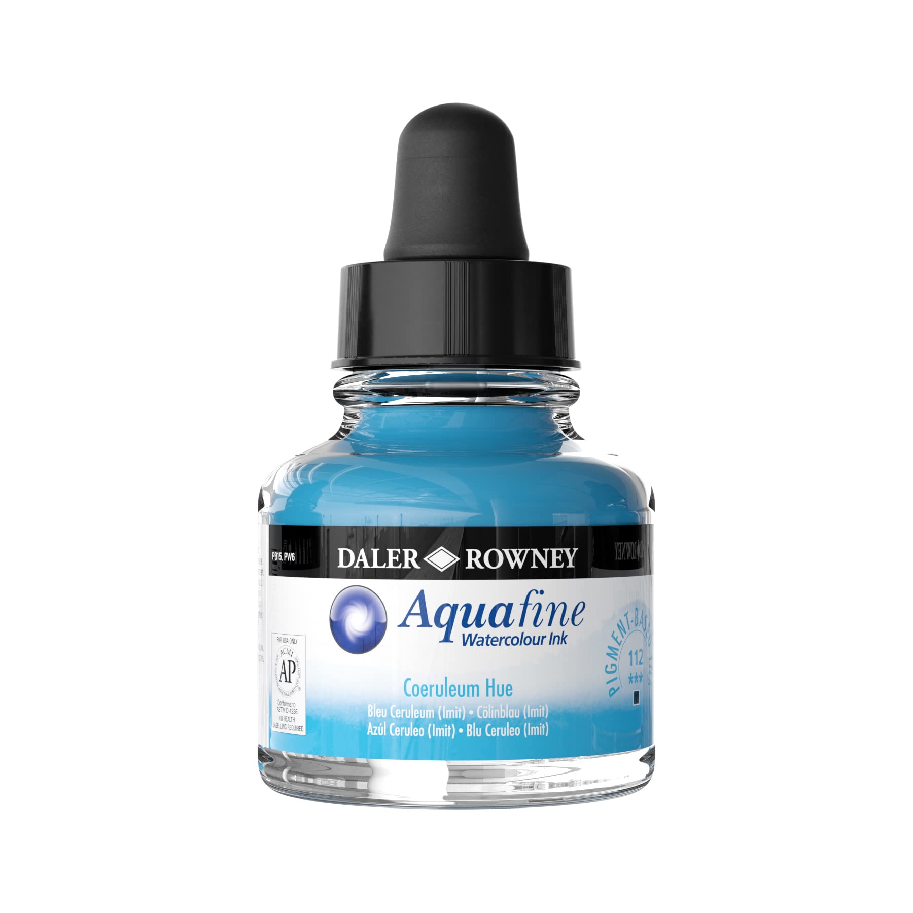 Daler-Rowney Aquafine Watercolor Ink Coeruleum Hue 29.5ml - Versatile Liquid Watercolor Ink for Artists and Students - Use with Paint Brushes, Technical Pens, Airbrushes, and Paint Markers