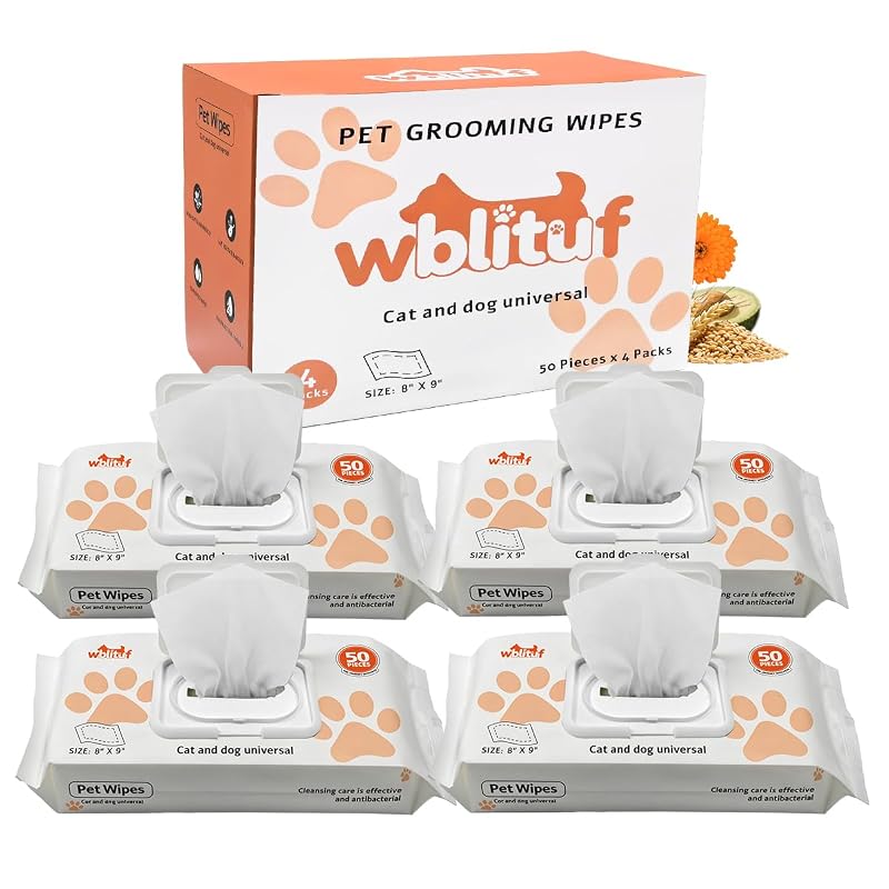 Lenços de higiene para cães e gatos WBLITUF sem álcool, tamanho Jumbo 20,32 x 22,86 cm, 200 unidades