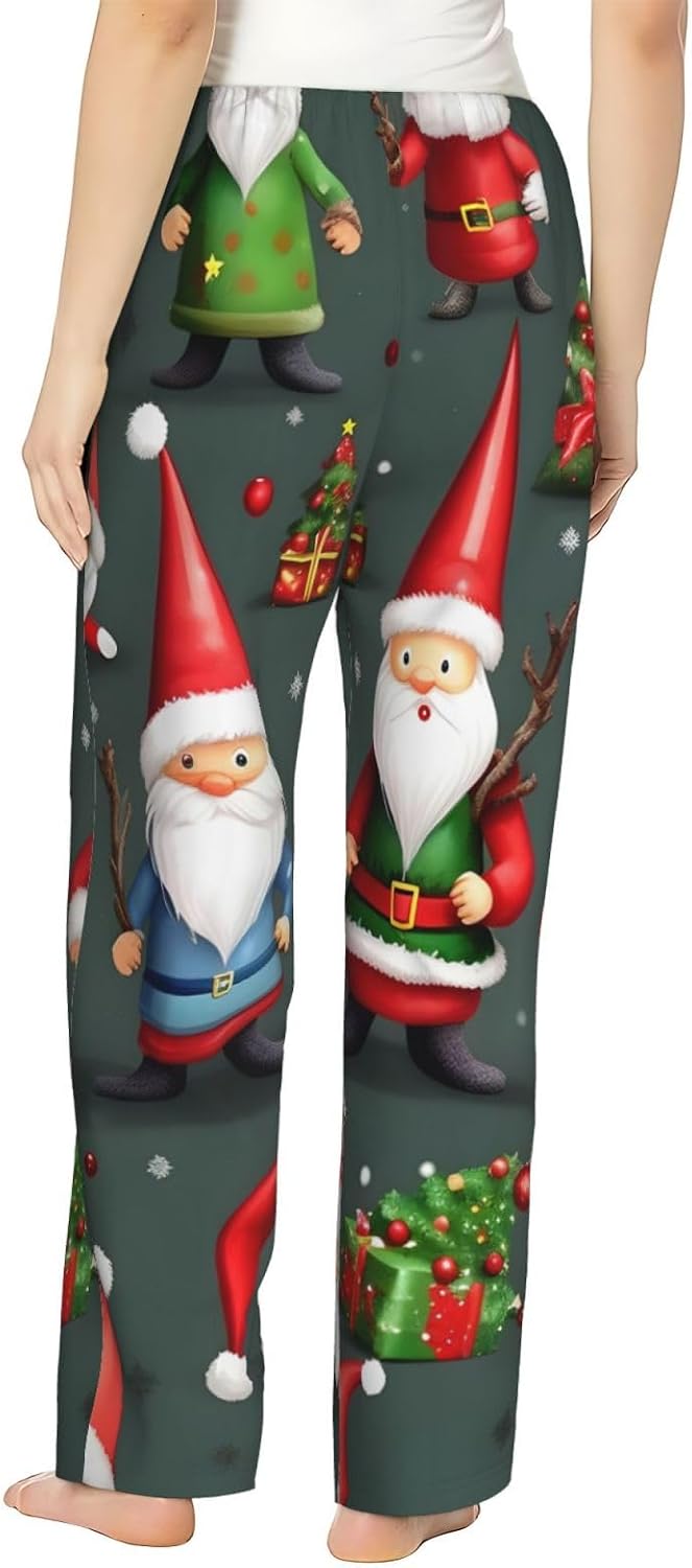 Xmas Funny Gnomes Print women s Plus Size Soft Lounge Pants Sweatpants, Wide Leg Comfy Loose Pajama Bottoms S-4XL