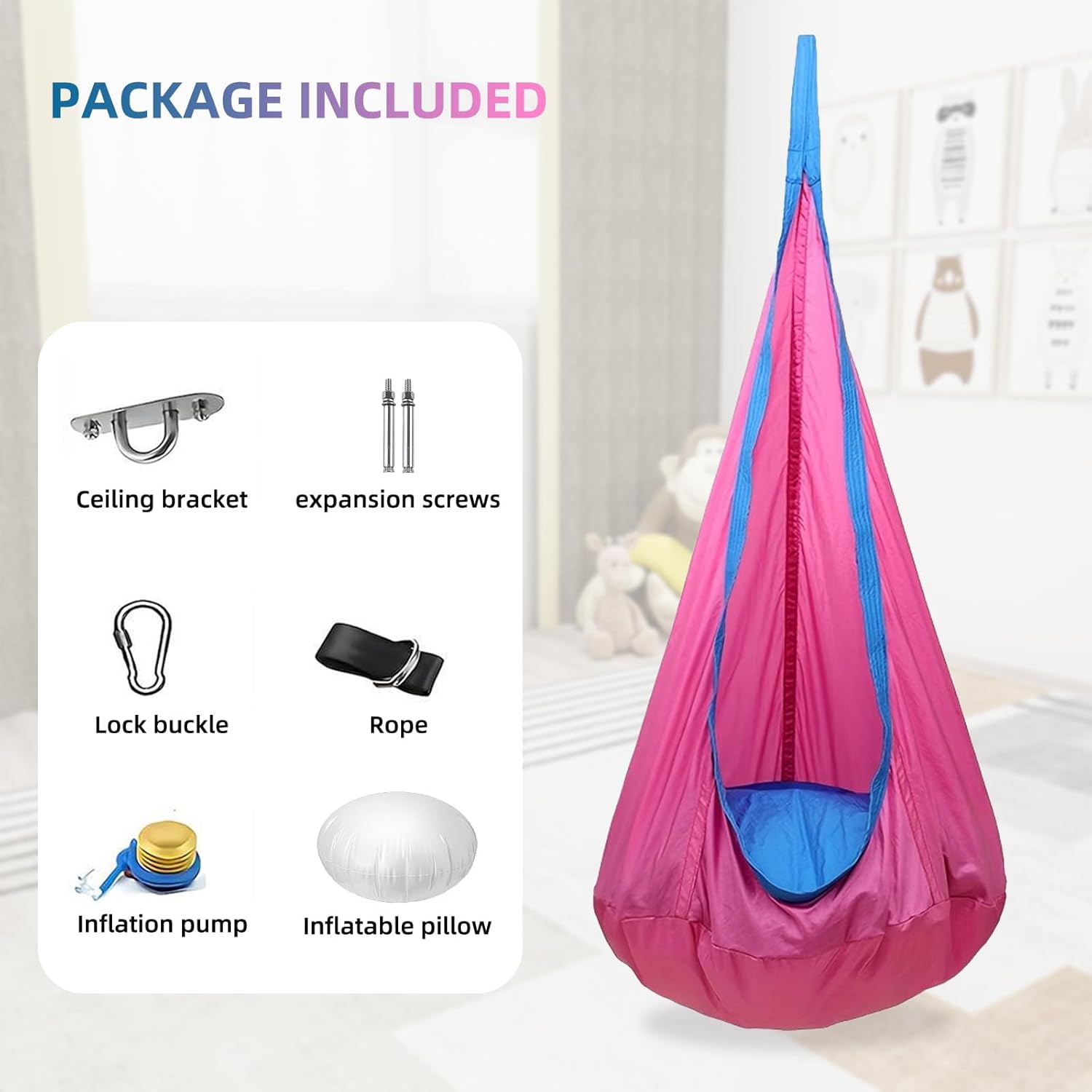 Kids Swing Seat Hammock Chair Indoor Outdoor Hanging Chair for Children,Soft & Safe with High Weight Capacity, Easy Install Perfect for Bedroom, Garden, Playroom (Rose Red)