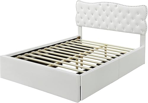 Miniatura 105 de Elegante cama con plataforma tapizada de terciopelo de tamaño Queen con cabecero, para niños, niñas y adolescentes (beige @cabecero/, Queen)