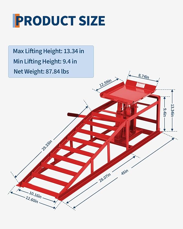 Hydraulic Car Ramps 2 Pack, 11000 LBS/5T Heavy Duty Steel Auto Service Ramps, Repair & Maintenance, 9.4"-13.34" High Lift for Truck, Vehicle, SUV, Garage, Oil Changes, Red by MERXENG - Image 9