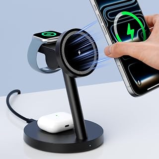 KPON Magsafe Ladestation für Apple Watch und iPhone, 3 IN 1 iPhone Handy Ladestation Magsafe Ladegerät Apple Charging Station für iPhone 17~12 Serie, Apple Watch 11~2, AirPods - Amazon product rated Grade A