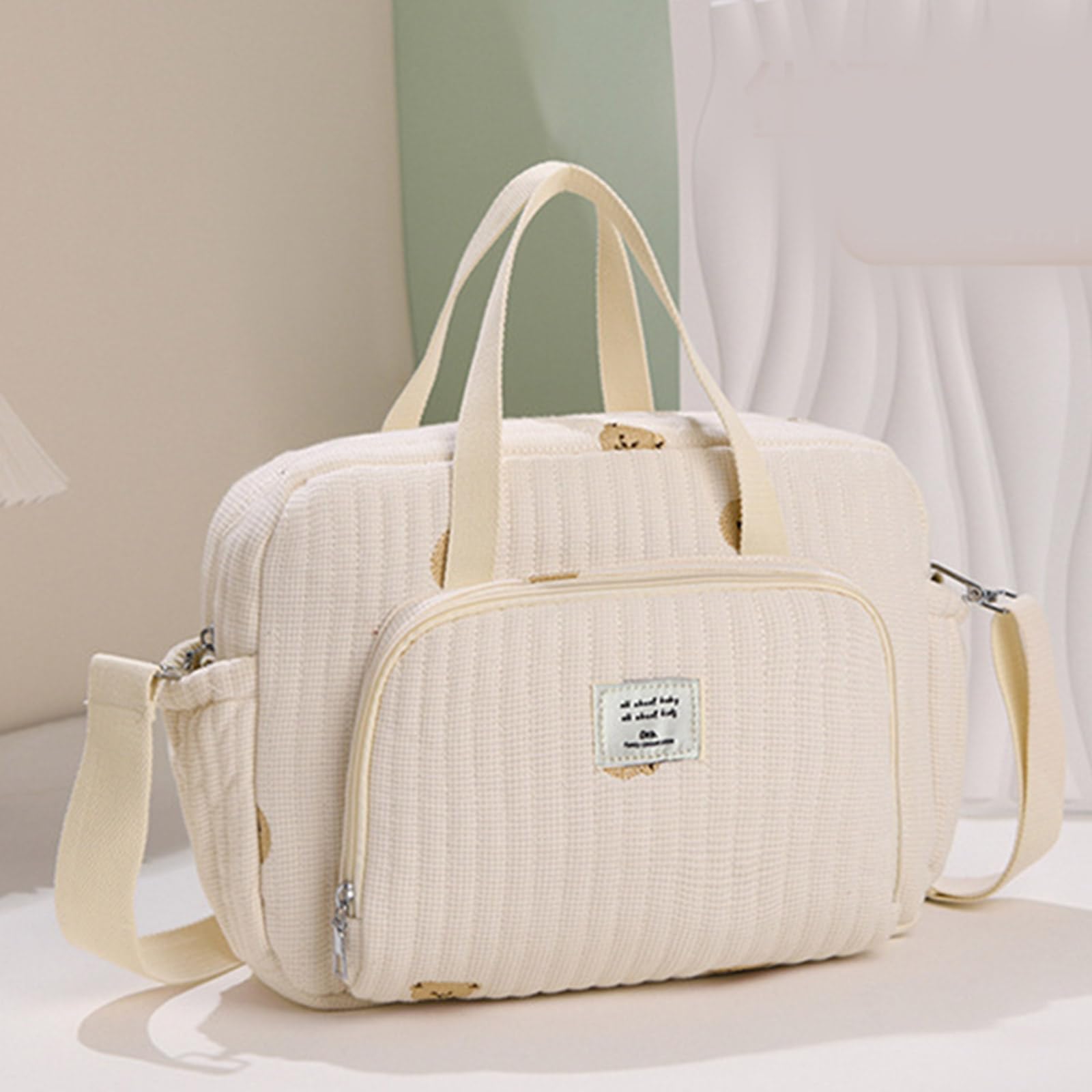 Bolsa de pañales cruzada a prueba de salpicaduras de gran capacidad para colgar en el cochecito de mamá para mujer, hombro de algodón y lino