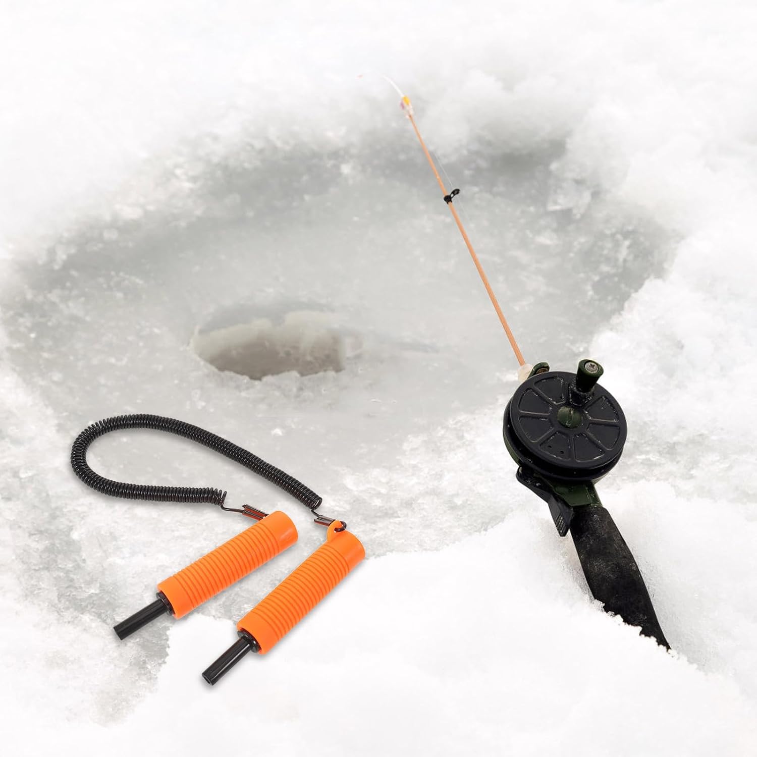 Retractable Ice Fishing Safety Pick with Single Fork Spike | Stainless Steel and Pvc Build, Orange Finish, Adjustable Design with Nonslip Handle for Winter River Use