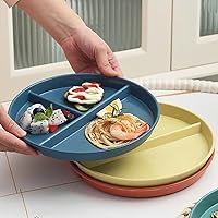 Vista 8 de Juego de 5 platos divididos irrompibles de 9 pulgadas, platos de paja de trigo reutilizables, placa de control de porciones, placa redonda