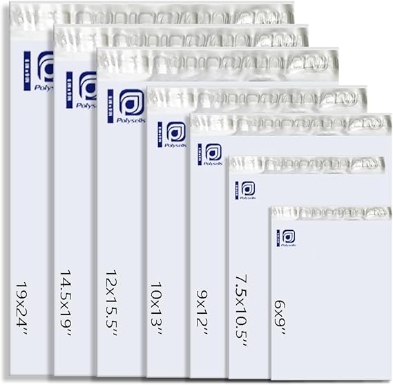POLYSELLS 100 pcs 7.5x10.5 Inches White x Silver Poly Mailers Shipping Envelopes, Strong Adhesive Sealing, Waterproof, and Tear-resistant Postal Mailing Bags for Clothing, Books, and Accessories
