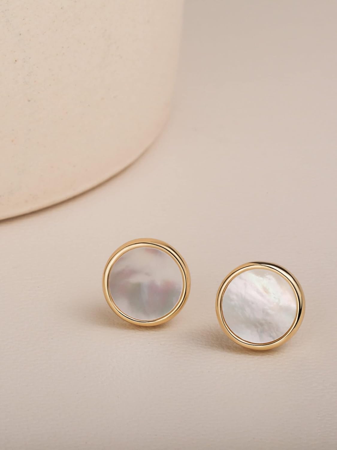 S.Leaf Gold Stud Earrings for Women Sterling Silver Gold plated Hypoallergenic Shell Mother of Pearl Post Earrings for Women Birthday Gifts - Image 5