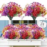 AGIRL 24 Bundles Artificial Flowers for Outdoor,Fake Flowers No Fade Plastic Faux Plants for Decoration Hanging Planters Outdoor&Indoor Garden Patio Porch Window Party Farmhouse