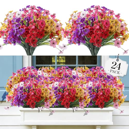 AGIRL 24 Bundles Artificial Flowers for Outdoor,Fake Flowers No Fade Plastic Faux Plants for Decoration Hanging Planters Outdoor&Indoor Garden Patio Porch Window Party Farmhouse by AGIRL - Used condition - US$16.01