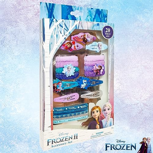 Frozen 2 Girls 20 Piece Accessory Set With 3 Barrettes, 4 Snap Hair Clips, 5 Elastics And 8 Terry Ponies #TOP6