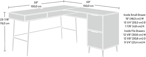Miniatura 3 de Sauder Ambleside - Escritorio en L de madera y metal de ingeniería en nogal sereno