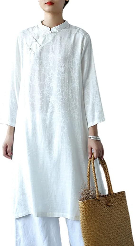 Amazon Co Jp ロングワンピース レディース 立襟 大きめ ワンピ 改良チャイナドレス レトロ 印刷 着痩せ 春夏 足首丈 長め Aライン 重ね着可 刺繍 レース 綿麻 デイリー お出かけ 日常着 カジュアル リゾート 半袖 ルーズシャツ ファッション