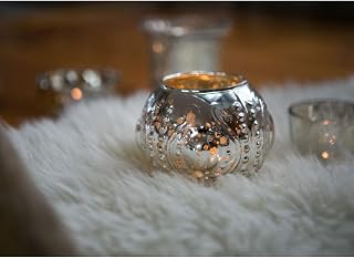 Luna Bazaar Mercury Glass Vase and Candle Holder (5.75-Inches, Large Josephine Design, Silver) - Use with Tea Lights - for Home Décor, Parties and Wedding Decorations
