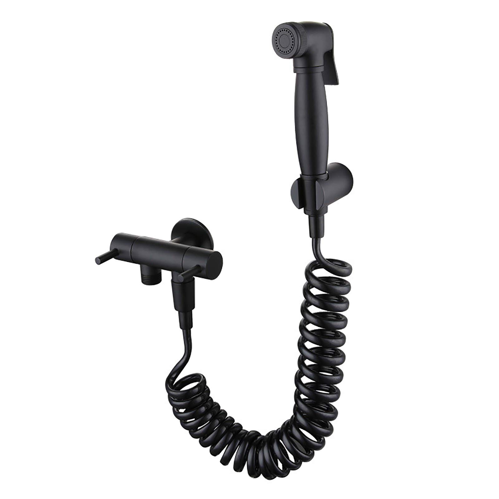 Kit de rociador de bidé de inodoro de latón negro con soporte de pared