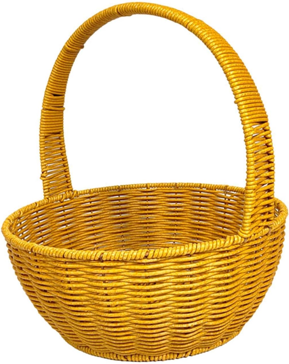 Handmade Woven Picnic Basket - Round PP Rattan Harvesting Serving Basket, Rustic Desktop Organizer for Home Use- 28cmx32cm