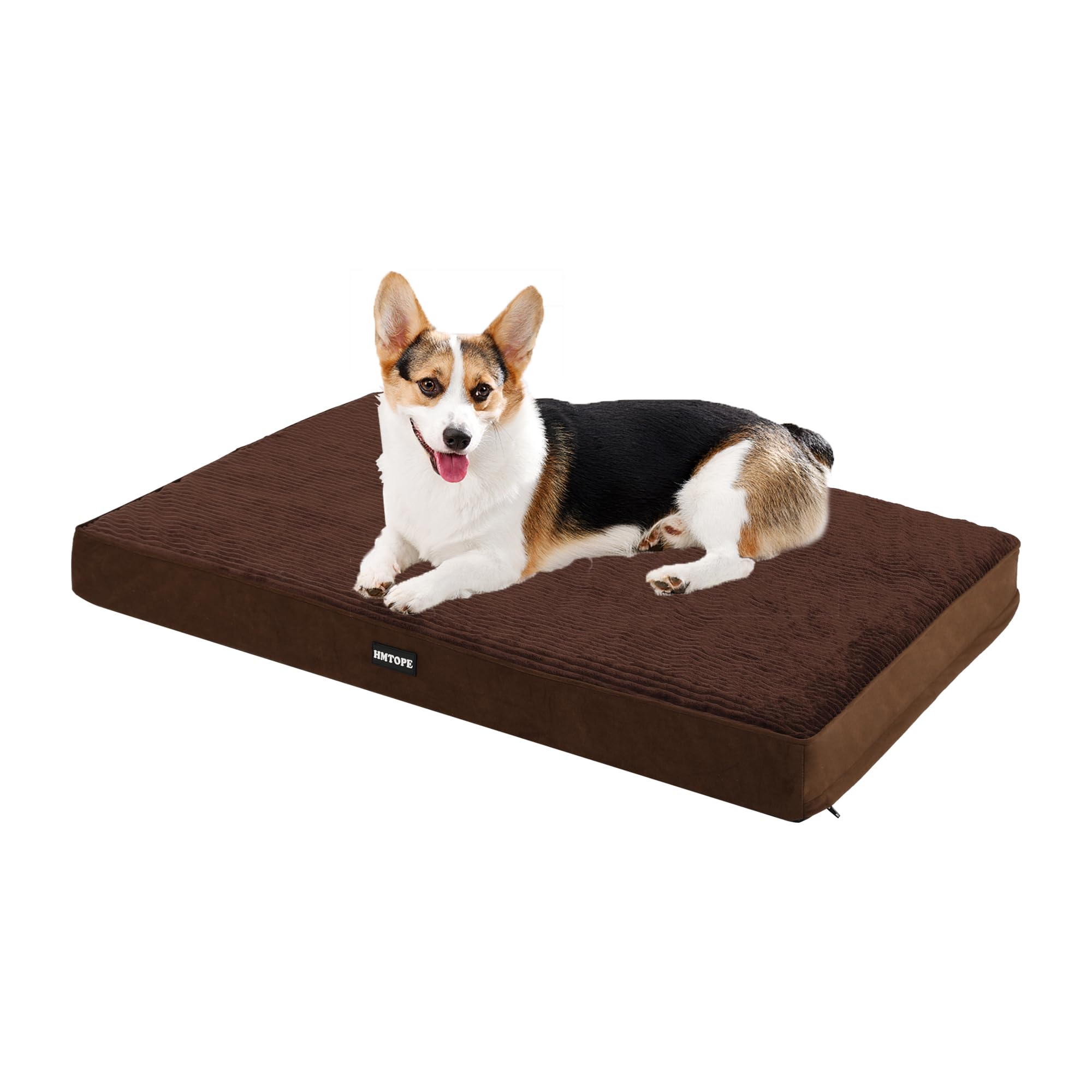 HMTOPE Lit orthopédique pour chien - Coussin pour chien de taille moyenne de 9 cm d'épaisseur - Amovible et lavable - Dessous antidérapant - Doublure imperméable - 91 cm - Marron