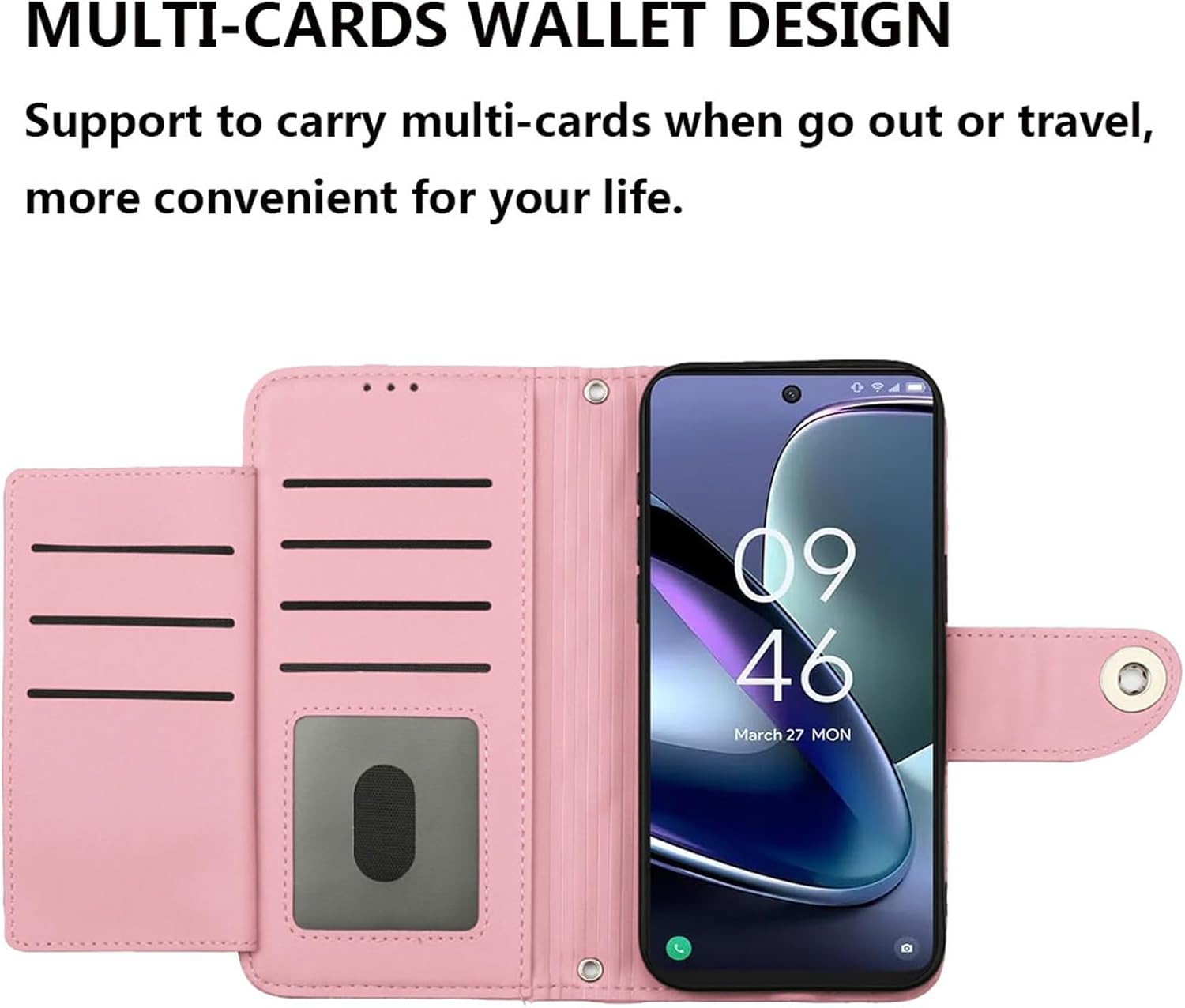 Wallet Case for TCL 50 XL 5G with Wrist Shoulder Strap, Argyle Pattern PU Leather Flip Credit Card Holder Stand Accessories Cell Phone Cover for TCL50XL 50XL T702W Girls Women Pink