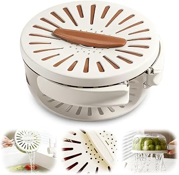 Multifunctional Draining Bowl, 2025 New Multifunctional Fruit and Vegetable Washing Bowl, Handle 2 In 1 Draining and Preservation Basket with Strainer for Kitchen Gadget Brown