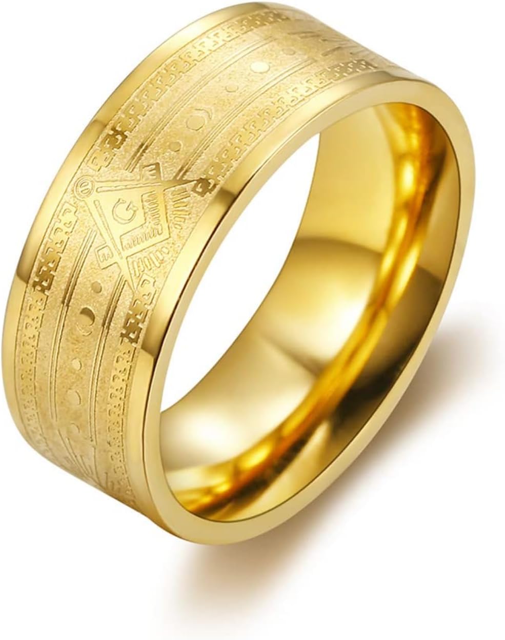 Men's Stainless Steel Golden Freemason Logo Rings 8mm All Seeing Eye Masonic Ring Size 7-13