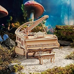 ROBOTIME AMK81 Magic Piano 3D Puzzles for Adults-Mechanical 3D Puzzles Musical Instrument-Wooden Music Box Puzzle Kit to Build-Aesthetic Desk Decor Unique Gift for Men/Women