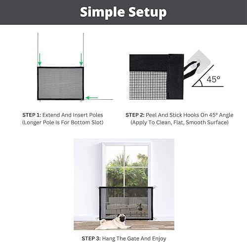 Miniatura 3 de Puerta de malla para perros, plegable y segura, puerta de malla con 5 ganchos, puertas y escaleras para puertas, escaleras, puertas y extensiones de