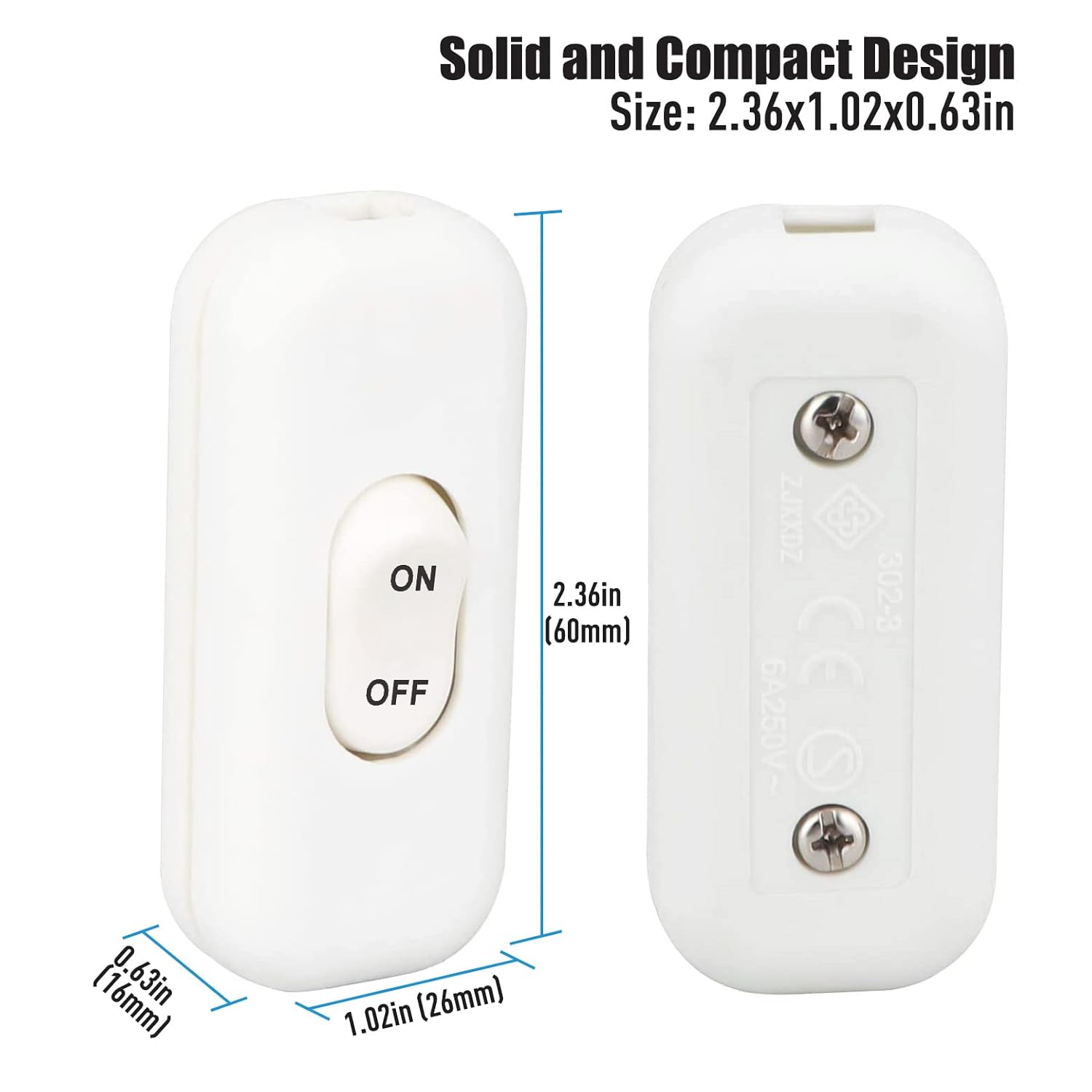 Inline Cord Switch, PLUSPOE 4-Pack On Off Button Control Lamp Appliance Switch for Bedroom Table Lamp Desk LED Lights,White