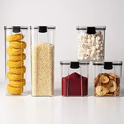 Conjunto 5 Potes Herméticos Organizadores de Alimentos - BPA Free, Empilháveis, Utensílios para Cozinha, Porta Mantimentos, Pote Hermético para Armário, Cozinha