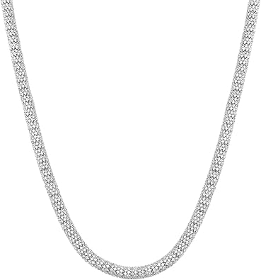 HELLOICE 6mm Snake Chain Necklace Fully Paved Link 5A+ Grade CZ Hypoallergenic Chain Flexible Snake Necklace Perfect Jewelry Gift for Animal Lovers 18"-24"