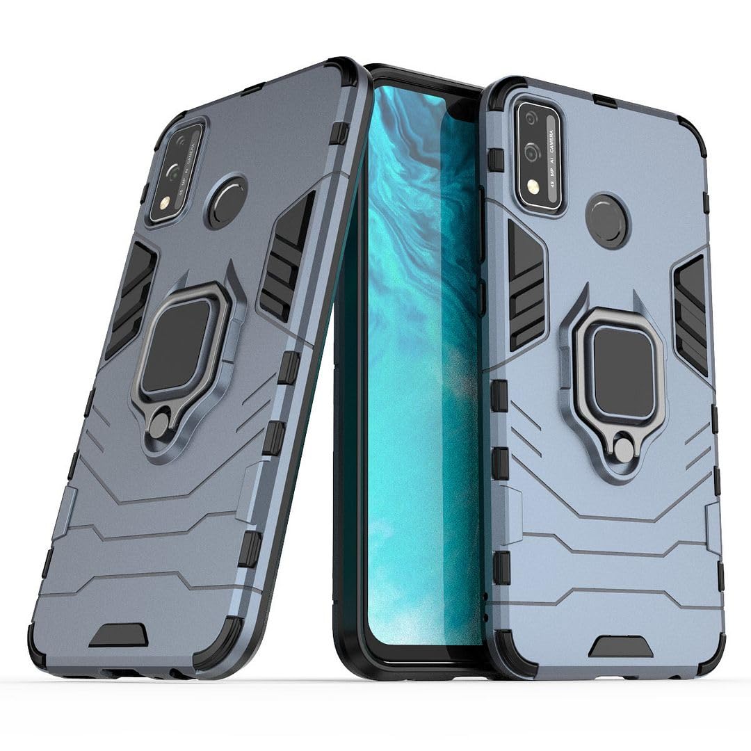 Custodia compatibile con Huawei Honor 9X Lite, grado militare armatura antiurto custodia protettiva per telefono cover anello in metallo cavalletto