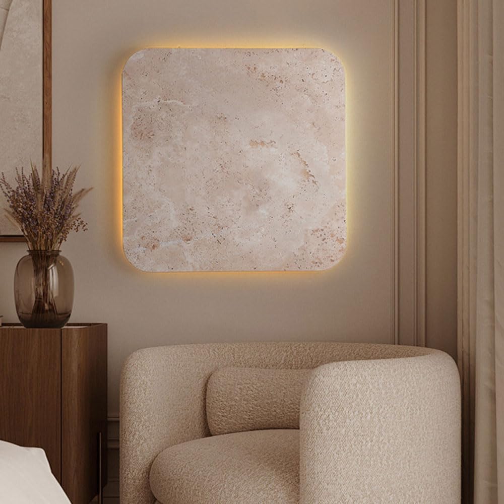 Simple Stylish Square Bedroom Bedside Wall Lamp Modern LED Wall Light 3000K Yellow Travertine Stone Wall Lamps with Creative Stone Lampshade Simple Corridor Decorative Lighting Wall Sconce
