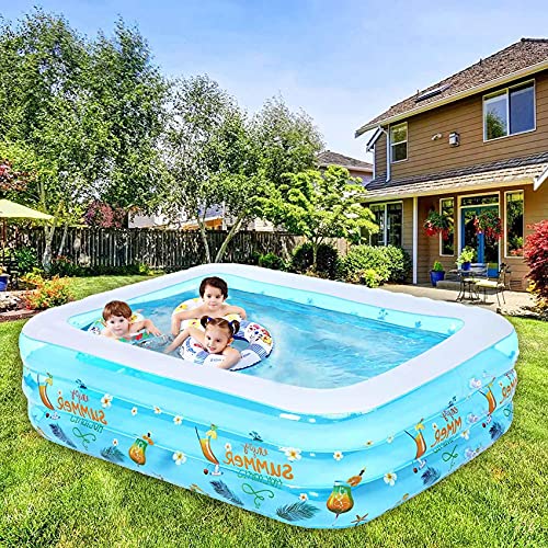 SHWYSHOP Große tragbare Kinderpools, buntes Muster, rechteckig, aufblasbare Pools, langlebig und sicher, geeignet für… – Bild 5