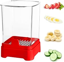 3-in-1 Strawberry Banana Egg Slicer Cup | Detachable Fruit Cutter with Push Plate for Effortlessly Safe Slicing | Quick Meal Prep & Snacks Kitchen Gadget (Red)