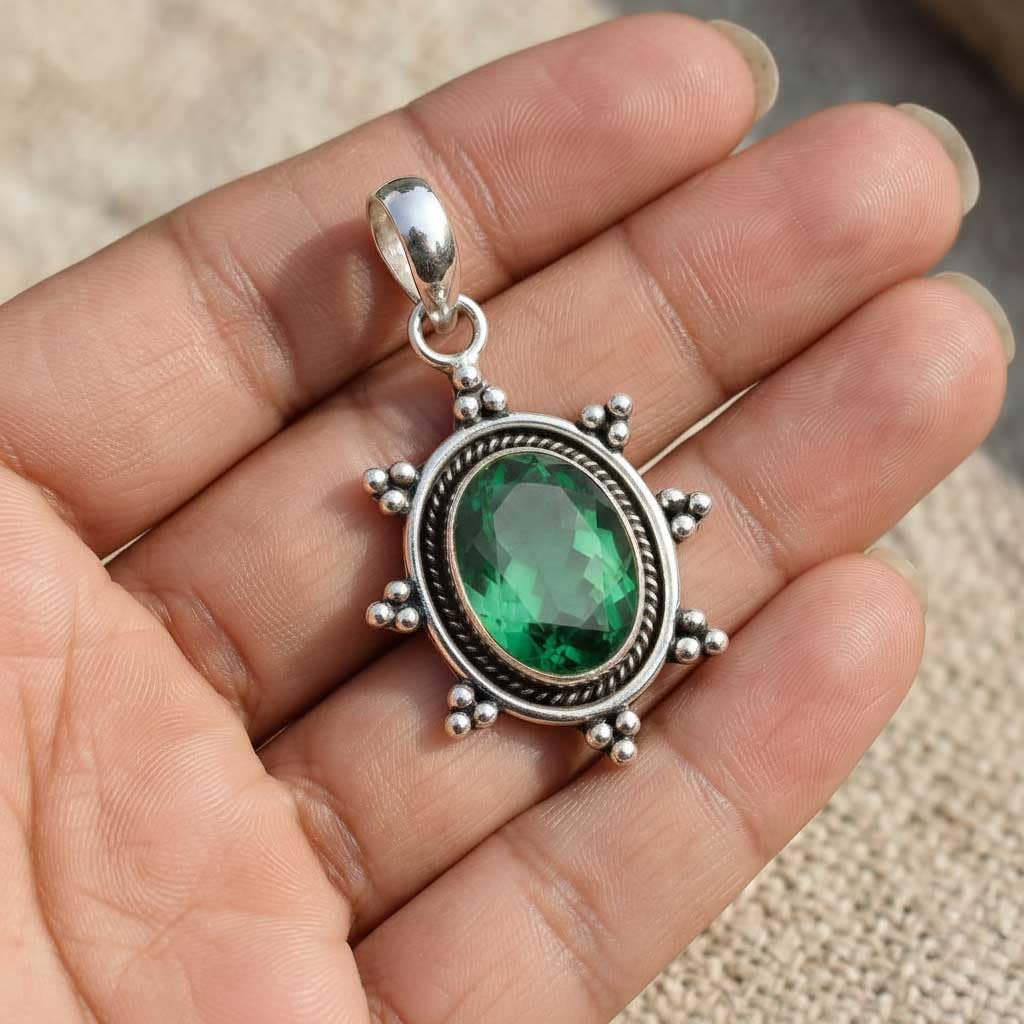 JEWELOPORIUM 925 Sterling Silver Plated Handmade Jewelry Oval Moonstone, Garnet, Turquoise, Rose Quartz Natural Gemstone Boho Pendant Necklace For Women