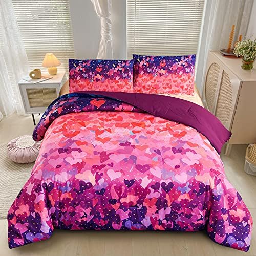 A Nice Night Comforter Set Gold Metallic Print, Rainbow Gold Foil Glitter Heart of Love Pattern，Boho All Season Bedding Set,for Kids Teens,Boys Girls Bedding Quilt Sets (Gold, Twin(68-by-88-inches))