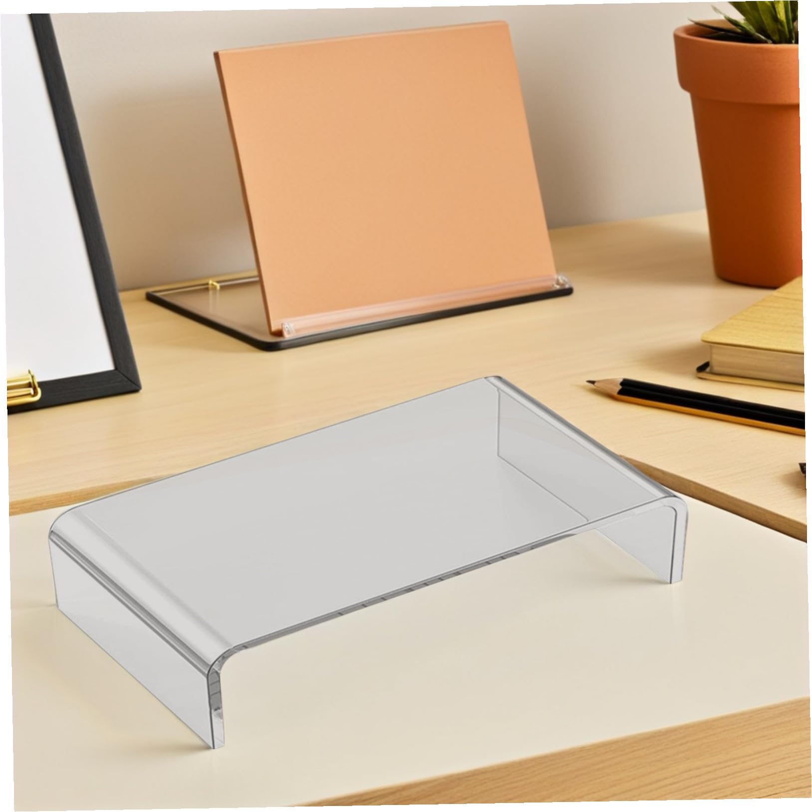 Toddmomy Supporto per Monitor Trasparente in Acrilico, Base Rialzata per Computer Portatile Ergonomica, Poggiapolsi Integrato per Ufficio e Smart Working