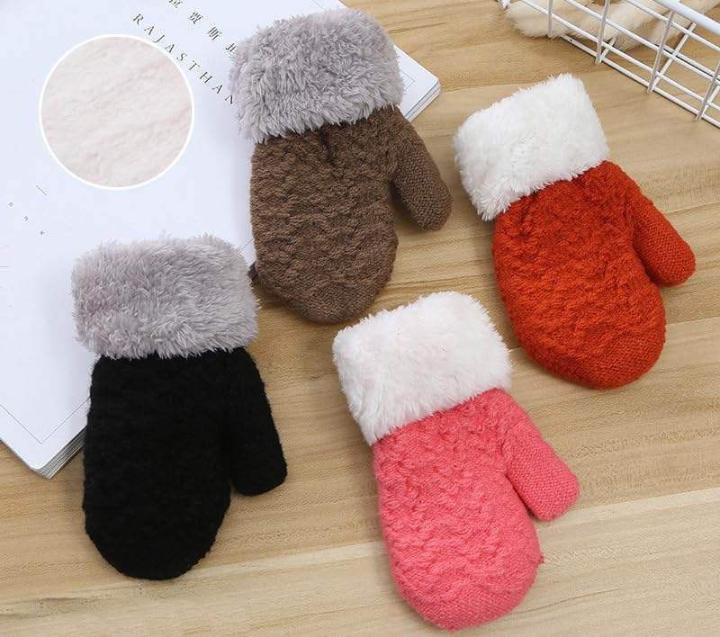 Utaly Kids Toddlers Winter-Warm-Knit-Mittens Cozy Soft-Elastic Thick-Lined Gloves for Cold Weather 2-6T