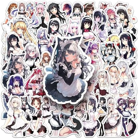 50 Packs Anime Maid Stickers Water Bottles Laptop Phone Computer Guitar Skateboard Hydroflasks Anime Vinyl Sticker Waterproof Aesthetic Trendy Decals for Kids Teens Girls Adults Cover