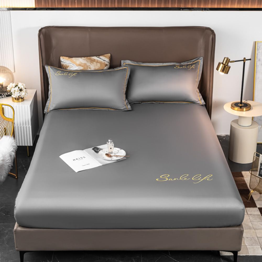 1 pezzo Lenzuolo con angoli per letto estivo Lenzuolo rinfrescante Queen/King Size Lenzuolo per letto matrimoniale Biancheria da letto singola (senza federa, grigio, 90x200x25 cm Singolo