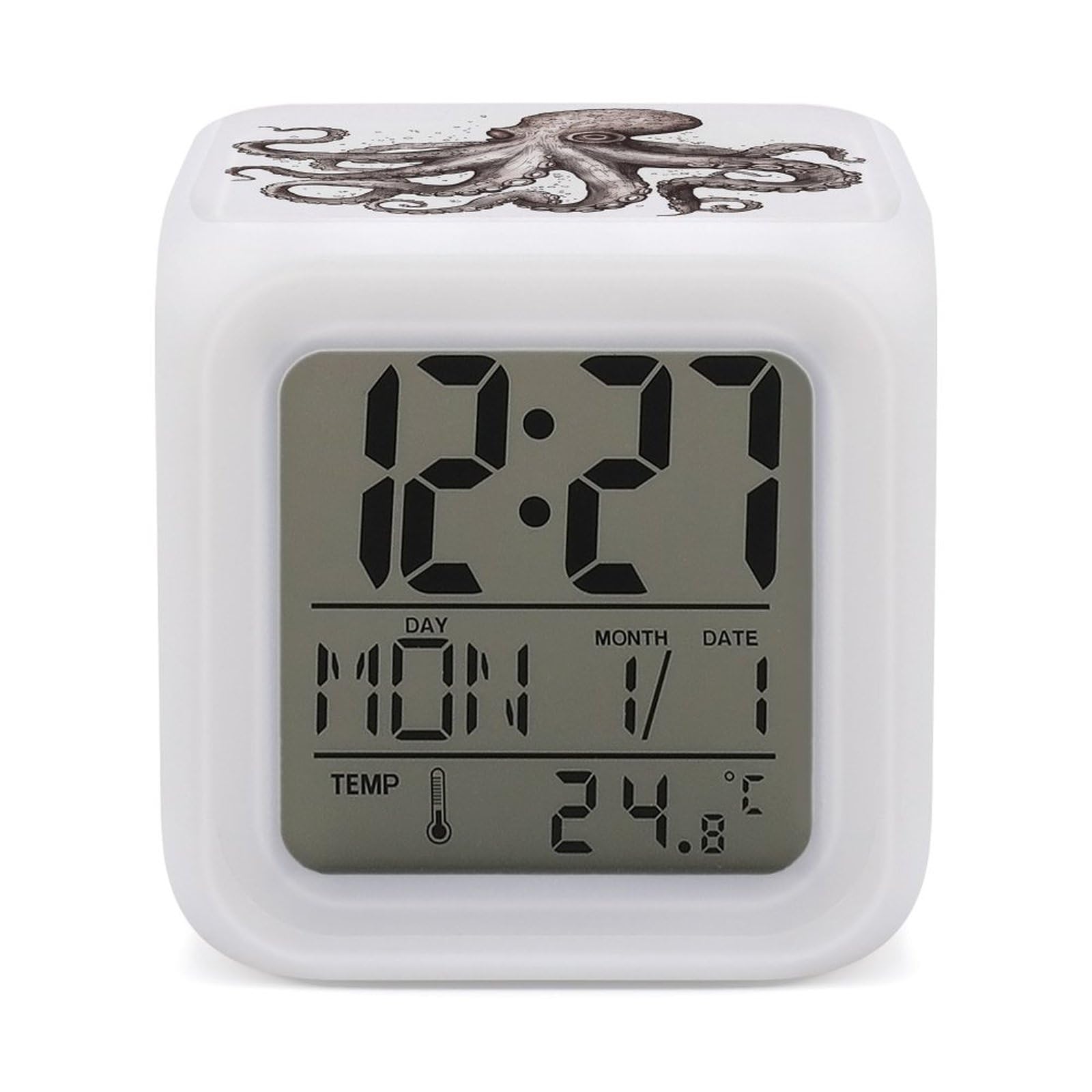VstaDank Octopus Alarm Clocks with 7 Color Changing Night Light Exquisite Bedroom Digital Clocks with LED Temperature Display Desk Clock Ok to Wake Clocks for Heavy Sleeper