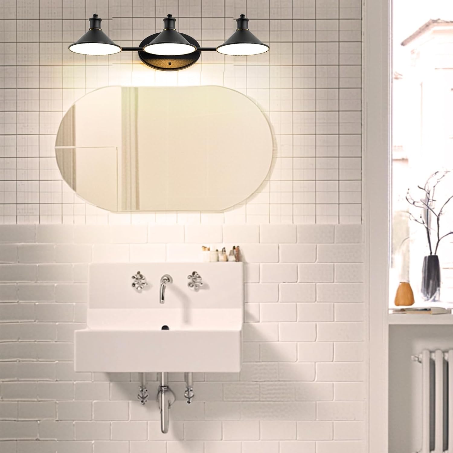 Lightdot Modern Bathroom Light Fixtures, 27 Inch 3-Light Bathroom Vanity Light with Matte Black Shades, 60W Max/120V Farmhouse Wall Sconce, Lighting Fixtures Over Mirror for Kitchen Living Room Cafe