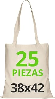 URBAN 5884 Bolsa de Algodón 38X42 cm, Paquete Sin Impresión, Asa Larga, Tejido Resistente, Bolsas de la compra reutilizables para imprimir o pintar