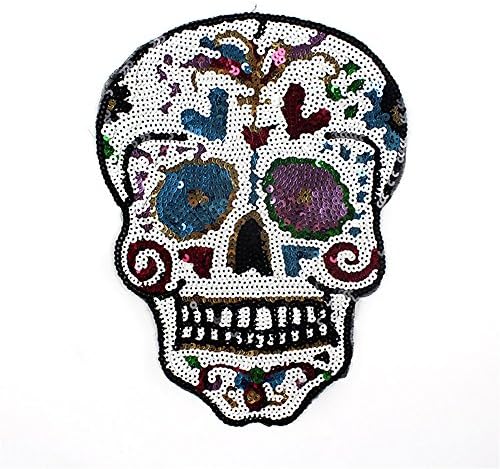 HMQD Sequins 19x25cm West Coast Style Skull Iron On Patches for Clothes DIY T-Shirt Clothing Decoration